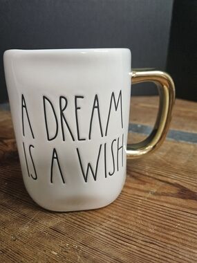 Rae Dunn / Disney White Ceramic Mug with Gold Handle - A Dream Is A Wish